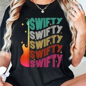 Swifty Trendy Black Tee with Colorful Design New in Package ‼️🫶🏻🫶🏼🫶🏾🫶🏿🫶🏻